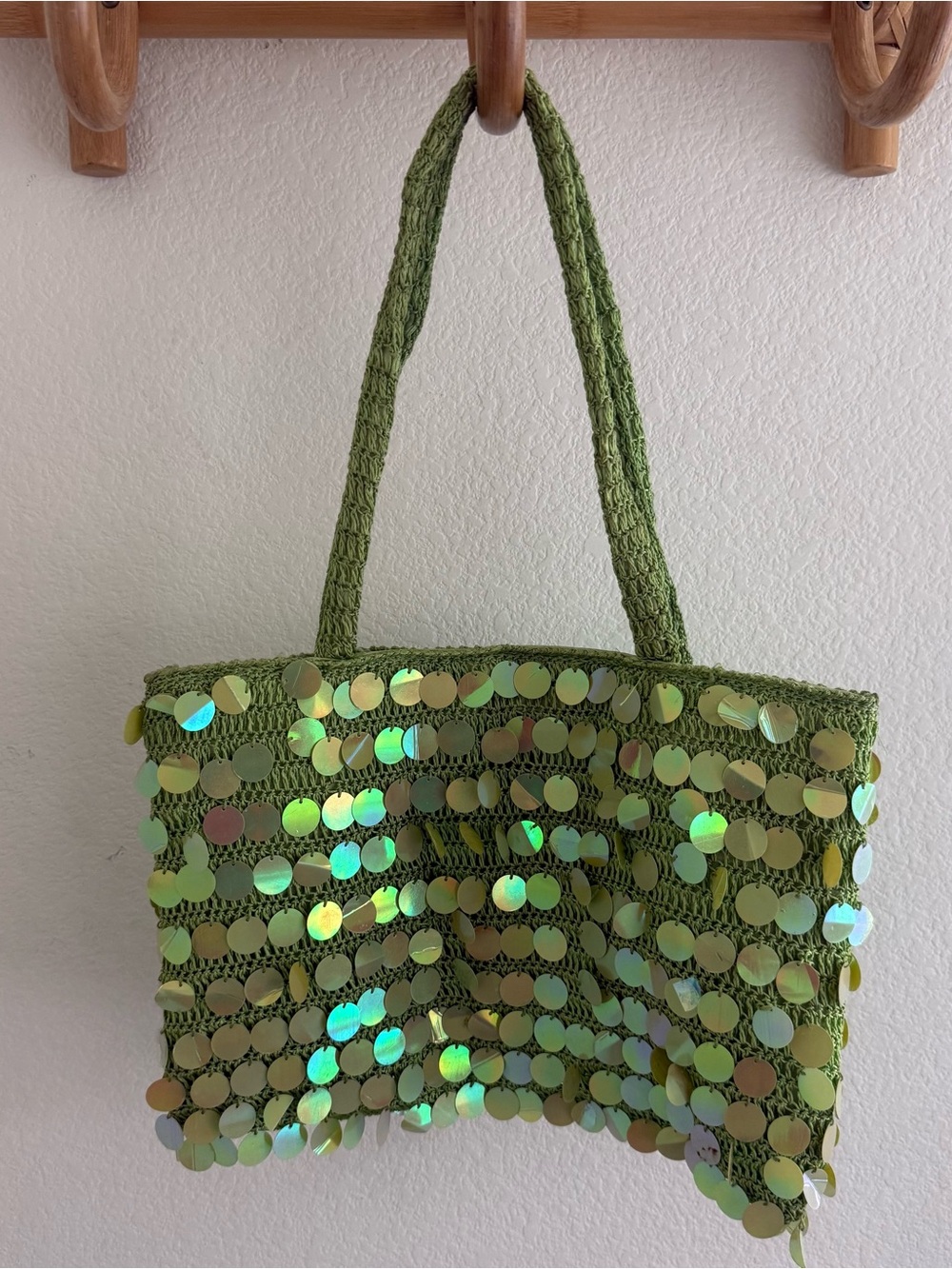 Vintage Y2K disco festival sequin crochet bag zipper closure iridescent fairy